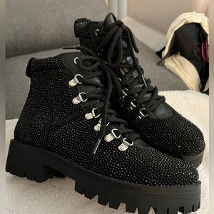 NWOB Steve Madden Black Rhinestone Combat Boots